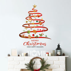 SWORNA red ribbon Christmas wall decal tree adds festive focal point to a living space.