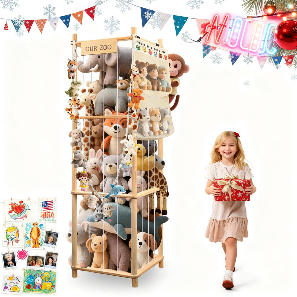 SXBSXB stuffed animal zoo front view shows vertical storage for kids' plush toys
