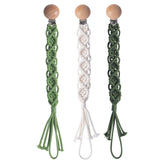 Symbolife boho pacifier clip with braided cotton and wooden clip keeps pacifier within reach.