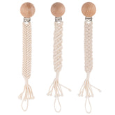 Symbolife boho pacifier clip with wooden clips keeps pacifier secure and clean.
