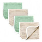 Synrroe burp cloths large four-pack, soft muslin for gentle cleanup and absorption.