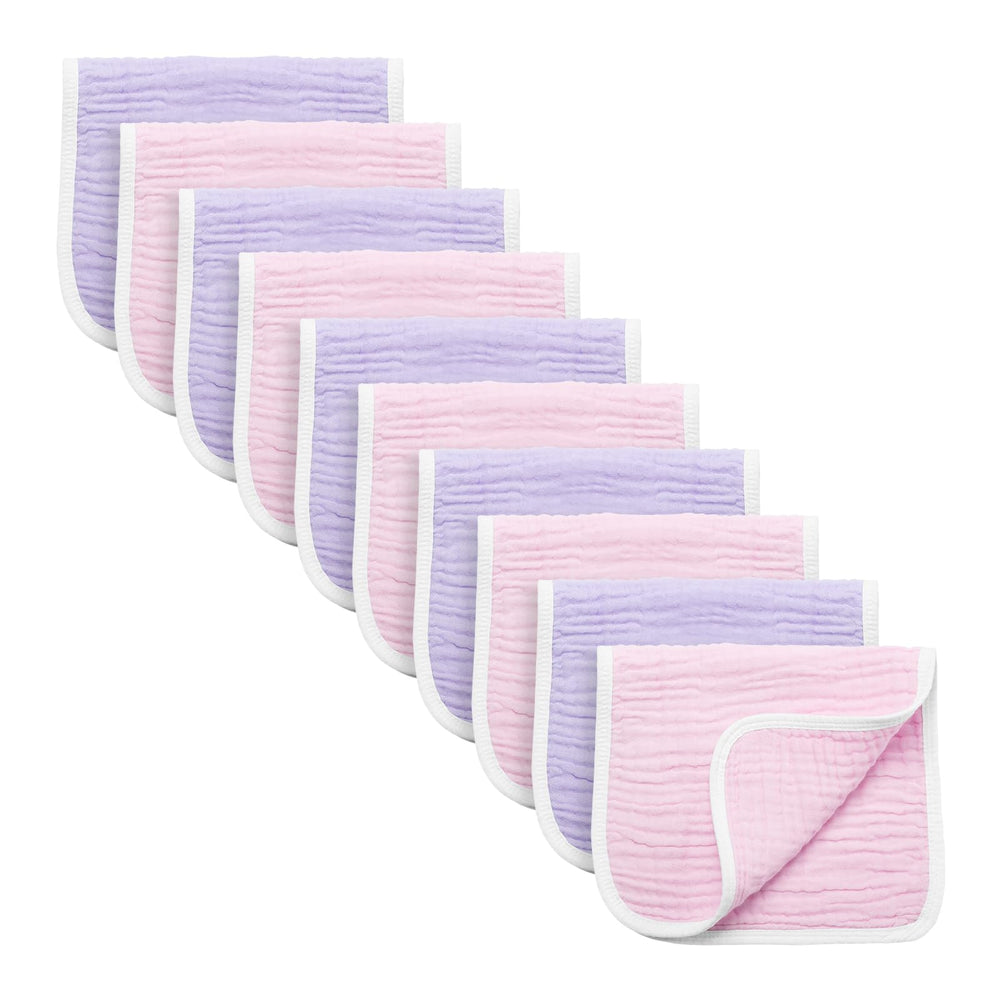 Synrroe large muslin burp cloth in pink-purple, soft protection after feeds.