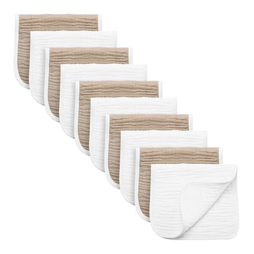 Synrroe burp cloths pack of 10 in muslin provide gentle protection and quick absorption.