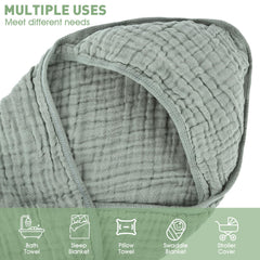 Synrroe muslin baby towel 32x32 with hood—ample wrap for newborns and toddlers.