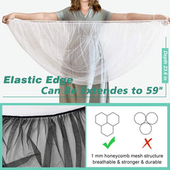 Sysmie mosquito net mesh detail shows 1mm honeycomb weave for breathability.