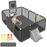 SZBOB large playpen with 74x50 inch outer dimensions for a roomy baby play area.