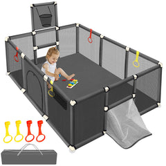 SZBOB large playpen with 74x50 inch outer dimensions for a roomy baby play area.