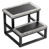 SZLHANJZ two-step stool in gray with metal-wood build for stable bedside access.