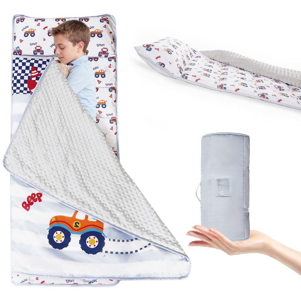 SZRUNZHU toddler nap mat rollup with pillow for convenient preschool napping.