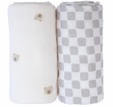 TAB Muslin Swaddle Blanket bears pattern spread for cozy bonding and gentle skin contact.
