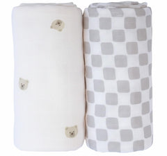 TAB Muslin Swaddle Blanket bears pattern spread for cozy bonding and gentle skin contact.