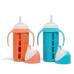 Tabor Place The Luca blue glass sippy cup for toddlers with spill-resistant design