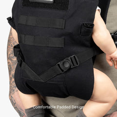 Open-back design on Tactical Baby Gear carrier promotes airflow