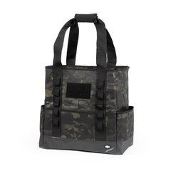 Tactical Tote Diaper Bag Multicam Black front view with quick-access exterior pockets.