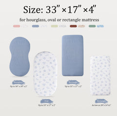 TADO MUSLIN bassinet sheet with 360-degree elastic edge stays securely in place.