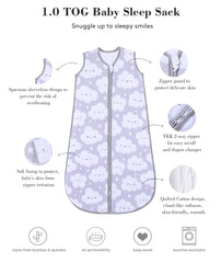 TADO MUSLIN sleep sack with 2-way zipper eases diaper changes.
