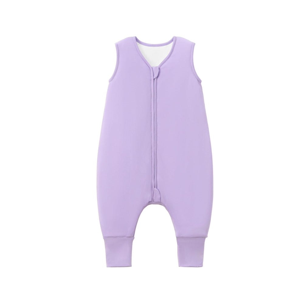 TADO MUSLIN sleep sack with legs and purple neckline for cozy mobility