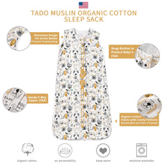 TADO MUSLIN 0.5 TOG sleepsack keeps toddlers cool in warm rooms.