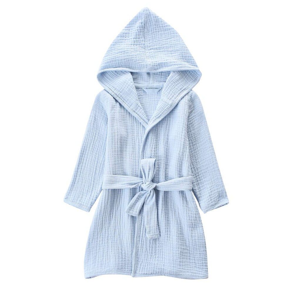 TADO MUSLIN toddler bathrobe blue wrapped for cozy post-bath moments