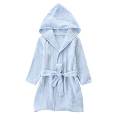 TADO MUSLIN toddler bathrobe blue wrapped for cozy post-bath moments