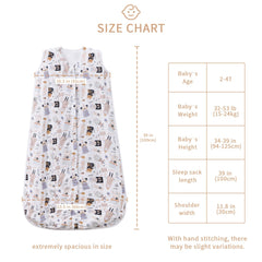 Sleeveless TADO MUSLIN sleep sack enables cool, comfortable movement