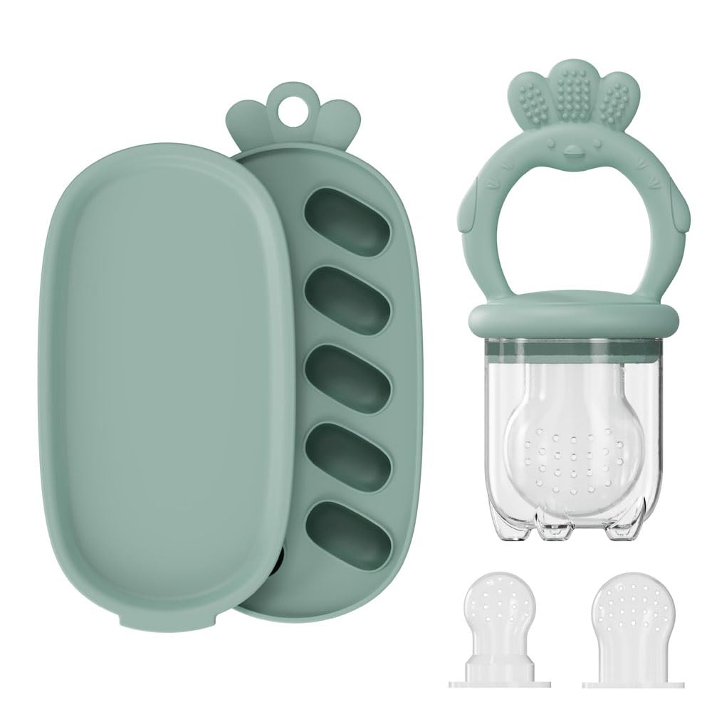 TAEAFER baby food feeder green close-up showing soft silicone pouch for safe self-feeding.