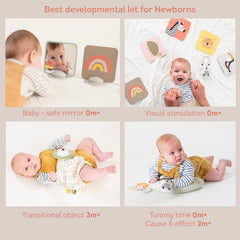 TAF TOYS tummy-time pillow feature encourages active baby play