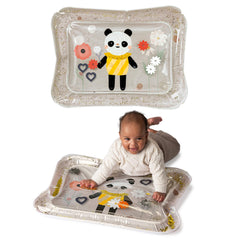 Taf Toys Panda Bloom water mat with floating toys boosts visual tracking during tummy time.