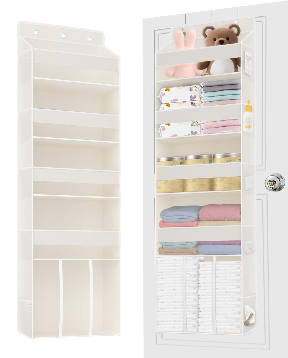 TAHAVICE over door diaper organizer with large caddy keeps nursery essentials within reach