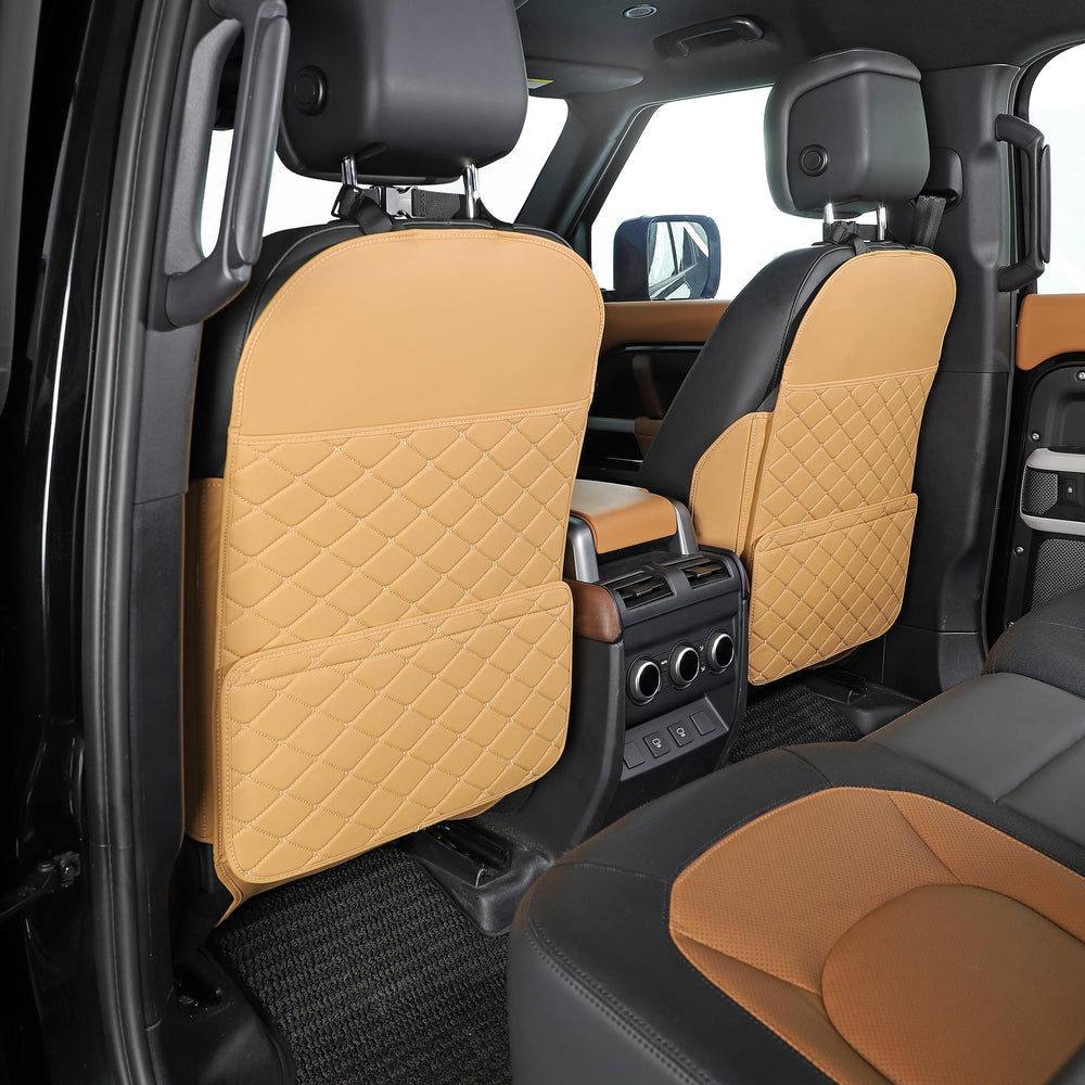 TAIKOO seat back protector orange front view protects rear seats from scuffs and stains.