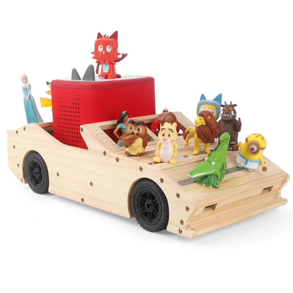 Taladad wooden trailer stores Tonie figures with natural finish