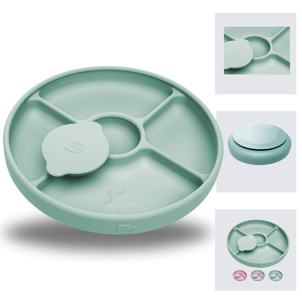 TalkTools Bitsy divided plate in use with varied foods supports self-feeding