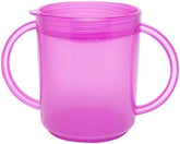 TalkTools recessed lid cup with handles in purple, showing comfortable grip for self-feeding.