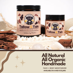 Tallow And Tale face and body moisturizer application shows easy, non-greasy absorption.