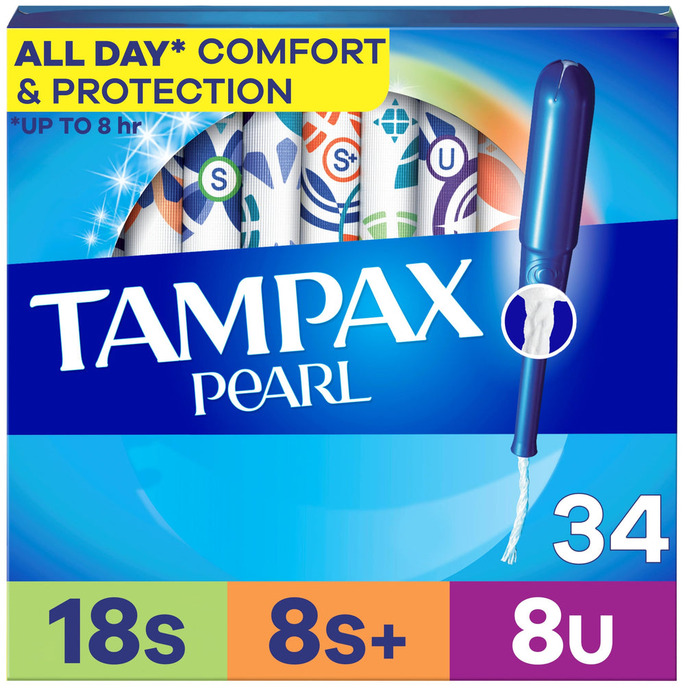 Tampax Pearl multipack 34-count: convenient, all-day protection for everyday activities.