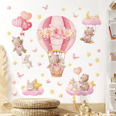 Tanlaby pink hot air balloon bear decal for nursery walls, easy to apply.