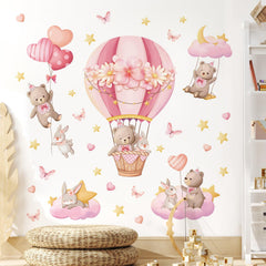 Tanlaby pink hot air balloon bear decal for nursery walls, easy to apply.