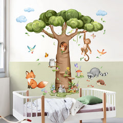 Tanlaby woodland tree wall decal with monkey for playroom walls