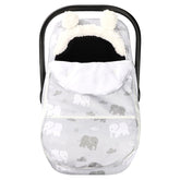 Tanofar elephant carseat cover keeps baby warm during winter walks