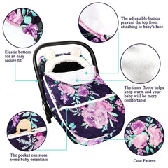 TANOFAR winter carseat cover purple inside fleece closeup shows warm lining for baby comfort