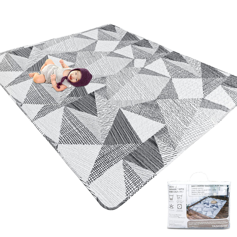 Tanoshii baby play mat inside a 71x59 inch playpen for spacious, safe playtime.