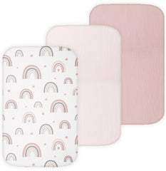 Tansy Panda bassinet sheets in soft pink offer cozy newborn sleep.