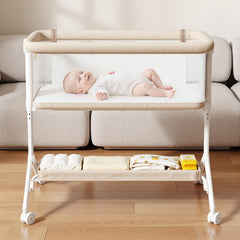 Taylengrow Baby bedside bassinet mesh design for breathable sleep and easy monitoring.