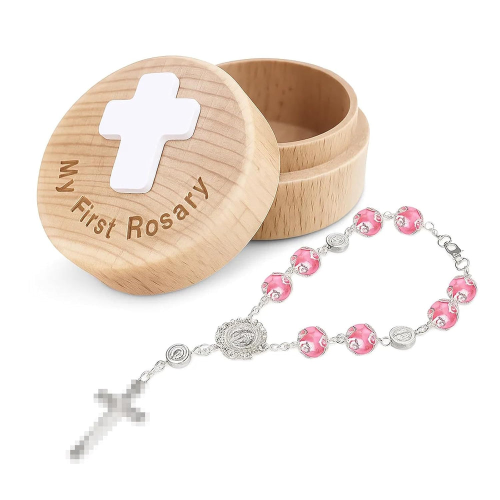 TBTFW My First Rosary pink box, ideal baptism keepsake.