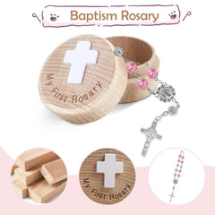 TBTFW Pink rosary cross lid detail, decorative finish.