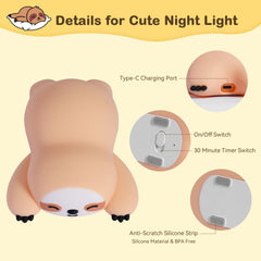 TCMOT rechargeable sloth night light with Type-C for portable use