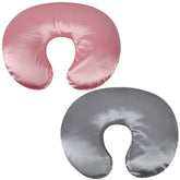 Tcmyyund satin nursing pillow cover gray-pink closeup shows silky texture protecting baby hair.