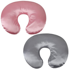 Tcmyyund satin nursing pillow cover gray-pink closeup shows silky texture protecting baby hair.