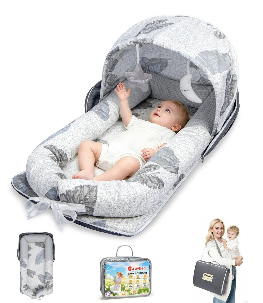 Tcruybed baby lounger with canopy for on-the-go comfort