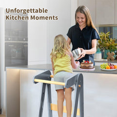 TDKDHoming Foldable Toddler Tower folding action showing compact storage.